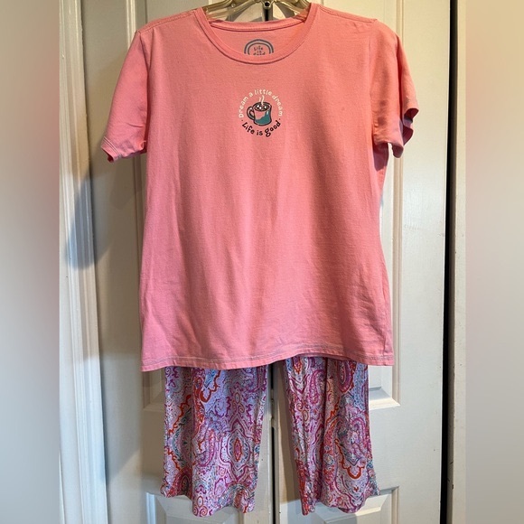 SOMA & LIFE IS GOOD 2 Pc PJ Set - Pink Hot Chocolate Shirt & SOMA Paisley Pants - Picture 8 of 16